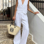 Nadorine Classic Linen Vest and Wide Leg Pants Set