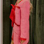 Looking Fabulous Tweed Satin Bow Patchwork Pocket H-line Mini Dress
