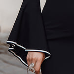 Elegant Rib-Knit Mock Neck Mini Dress With Bell Sleeves