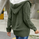 Nadorine Women's Casual Loose Fitting Fluffy Button Down Knitwear Coatigan Chunky Cable Hooded Cardigan