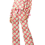 Christmas Printed Velvet Lace-up Long-sleeve Pocket Top and Elastic Waist Wide-leg Pants Set