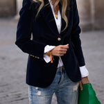 Elegant Velvet Slim-fit Faux Pocket Suit Jacket