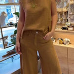 Cotton and linen solid color sleeveless trousers two-piece suit