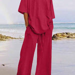 Casual Living Solid O Neck Short Sleeve Two Pieces(11 Colors)