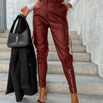 PU Leather Pocket Slim Cargo Pants