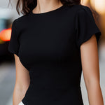 Asymmetric Peplum Hem Short Sleeve Sculpted Top