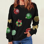 Nadorine Black Sequined Christmas Graphic Pullover Sweatshirt