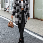 Plaid Dropped Shoulder Cardigan with Pocket