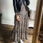 Apricot Leopard Print Tiered Wide Sleeve Maxi Dress