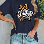 Lucky Clover Leopard Shirt Women's Casual Short-sleeved Top