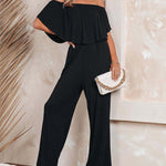 Off Shoulder Jumpsuit Wide Leg Romper Solid Color Summer Short Sleeve Casual Playsuit