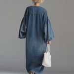 Elegant Urban-style Blue Denim Button-down Maxi Dress