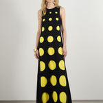 Loose Sleeveless Contrast Color Polka-Dot Split-Joint Round-Neck Maxi Dresses