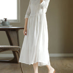 High Waist Slimming Loose Round Neck Long Dresses with Belt