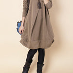 A-line Long Sleeves Pleated Solid Color Round-neck Dresses Maxi Dresses