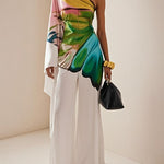 Long Sleeves Loose Flower Print Pleated Pockets One-Shoulder Jumpsuits