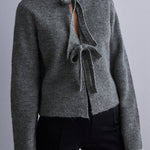 Solid Color Loose Long Sleeve Lace-up Knitted Cardigan