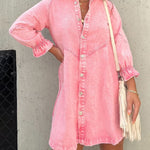 Nadorine Women's Denim Shirt Dress 3/4 Long Sleeve Button Down Babydoll Jean Shirt Dresses