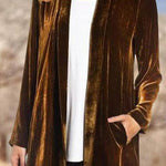 Casual Gold Velvet Solid Color Cardigan Blazer