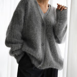 Fuzzy V Neck Loose Cardigan Sweater