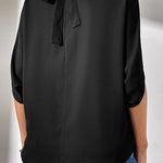 Mock Neck Black Split Sleeve Top