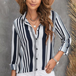 Nadorine Long Sleeve Button Down Shirt Stripe Print Turndown Cardigan Business Shirt Regular-Fit Shirt