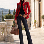 Ruffled Stand-up Collar Single-breasted Rose Embroidered Jacket