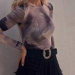 Margovil Ruffle Layered Mesh A-line Maxi Skirt