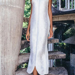 Margovil Chicest Halter Draped Fringe Maxi Party Dress