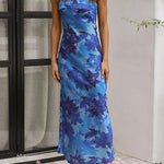 Margovil Strapless Scooped Cowl Backless Floral Print Maxi Dress
