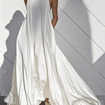 Loose Sleeveless Pockets Solid Color Split-Joint Round-Neck Maxi Dresses