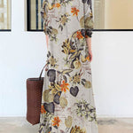 Loose Plus Size Printed Split-Joint Lapel Maxi Dresses Shirt Dress