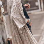 Apricot Sequin 3/4 Sleeve Open Front Duster Cardigan