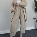 Nadorine Women's Casual Loungewear Set Solid Color Loose Long Sleeve Kimono Cardigan and Pants