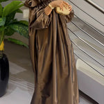 Loose Puff Sleeves Falbala Pleated Solid Color Off-The-Shoulder Maxi Dresses