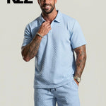 KZZ Men's Solid Polo Shirt & Drawstring Waist Shorts Set