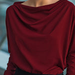 Long Sleeves Loose Solid Color Heaps Collar Blouses&Shirts Tops
