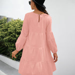 Long Puff Sleeve Shirt Dress Casual Crewneck Loose Fit Sundress Trendy Tiered Layer Summer Mini Dresses