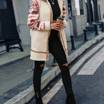 Ethnic Style Print Coat Lapel Zip Long Sleeve Plush Patchwork Jacket Outerwear