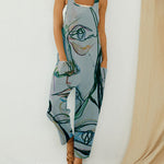 Sleeveless U-Neck Bib Overall High Waist Loose Comfy Beach Jumpsuit Wide Leg Rompers