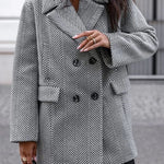 Fashion Stripe Print Lapel Pocket Coat
