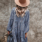 Loose V-neck Bubble Sleeve Leopard Print Dress