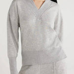 Weather Gets Cold Solid Color V-neck Top and Elastic Waist Pocketed Lounge Pants Set
