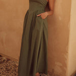 Sexy Solid Pocket Fold Halter Sleeveless Dresses