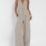 Effortlessly Chic Sleeveless Vest and Wide Leg Pants Set