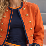 Women's Orange Military Jacket Double-Breasted Gold Button Oversized Band Coat