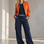 Women's Orange Military Jacket Double-Breasted Gold Button Oversized Band Coat