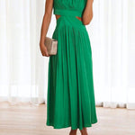 Solid Mockneck Cut Out Maxi A-line Swing Dress