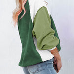 Nadorine Colorblock Bishop Sleeve Sweatshirt Plush Stitching Jumper Crop Top