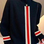 Long Sleeves Loose Split-Joint Striped High Neck Sweater Tops